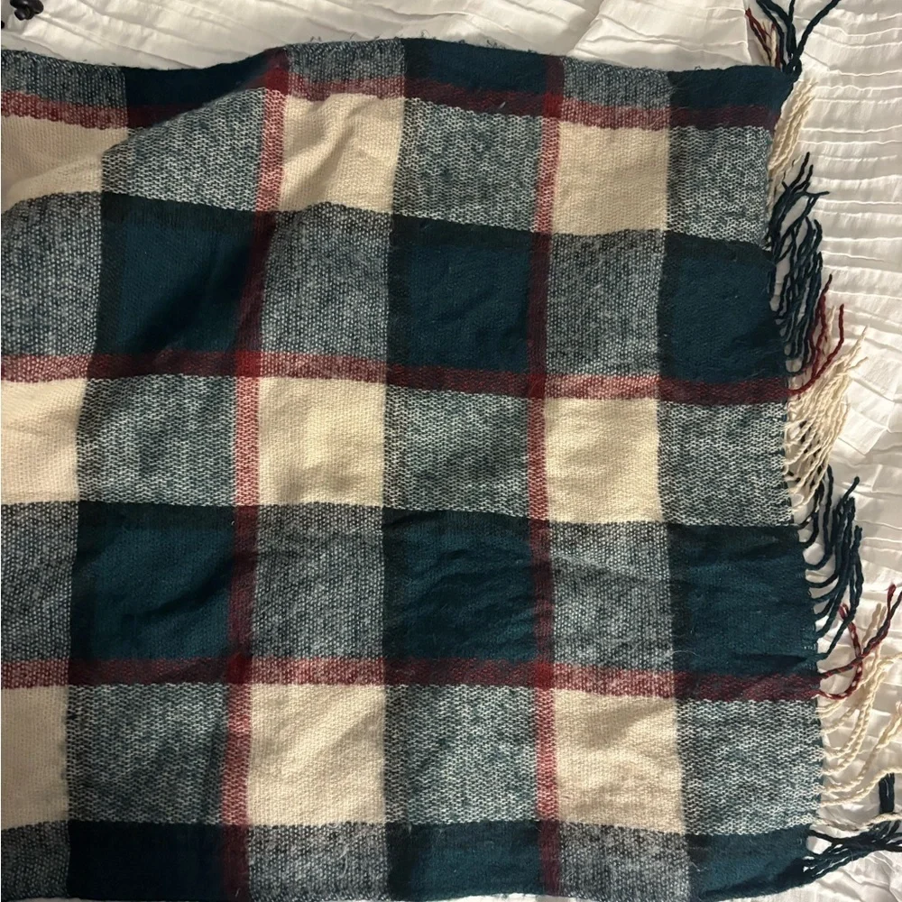 Tartan Plaid Wool Blanket Scarf - Dark Green, Cream, Red Holiday Dior Lookalike